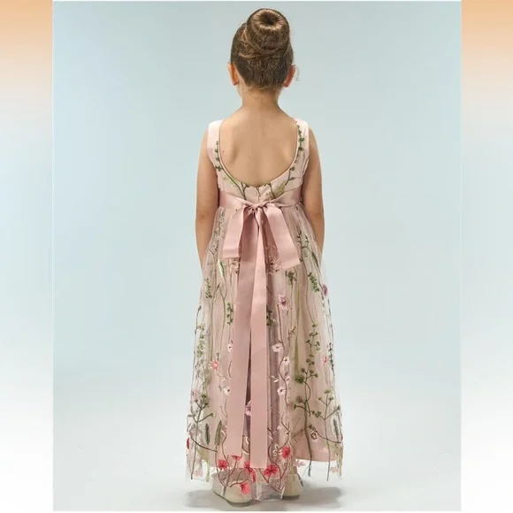 Floral Embroidered Pink Flower Girl Dress 4T - Picture 2 of 14